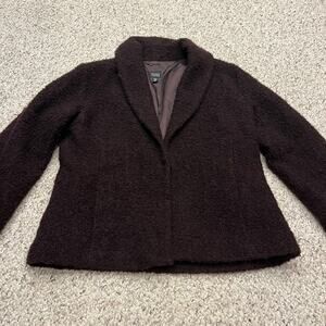 Eileen Fisher Boucle Knit Wool Jacket Sz M Brown Lagenlook Casual Prepy Career